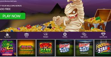 100% bonus on first deposit up to $500 at Mummys Gold: 